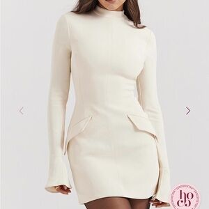 House of CB Cream Mock Neck Long-Sleeve Mini Dress